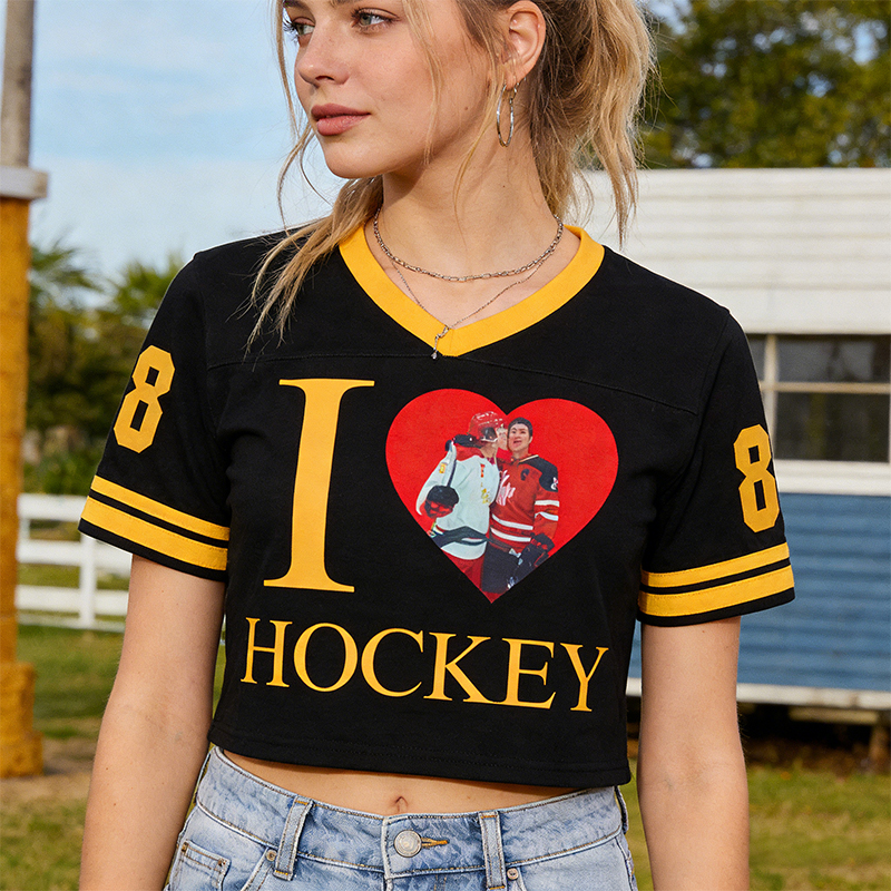 Personalized I Love Hockey HR Theme Crop Top Jersey for Female Hockey Fans Romance Hockey Gift