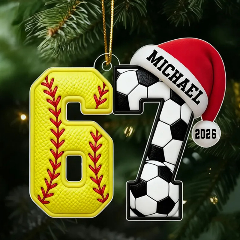 Personalized Acrylic Funny 67 Sports Ornament Funny Teenager Christmas Gifts Basketball and Soccer Fans Sports Lover