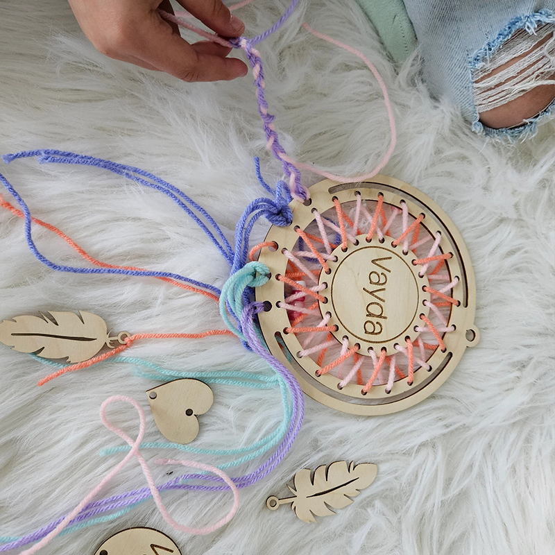 Personalized DIY Dream Catcher Kit for Kids Custom Name Creative Craft with Yarn and Wooden Decorations