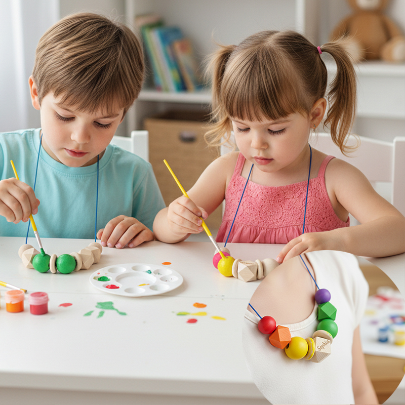 Personalized DIY Wooden Necklace Painting Kit for Kids Custom Name Necklace for Children Creative Craft for Ages 3+ Princess Jewelry DIY Craft