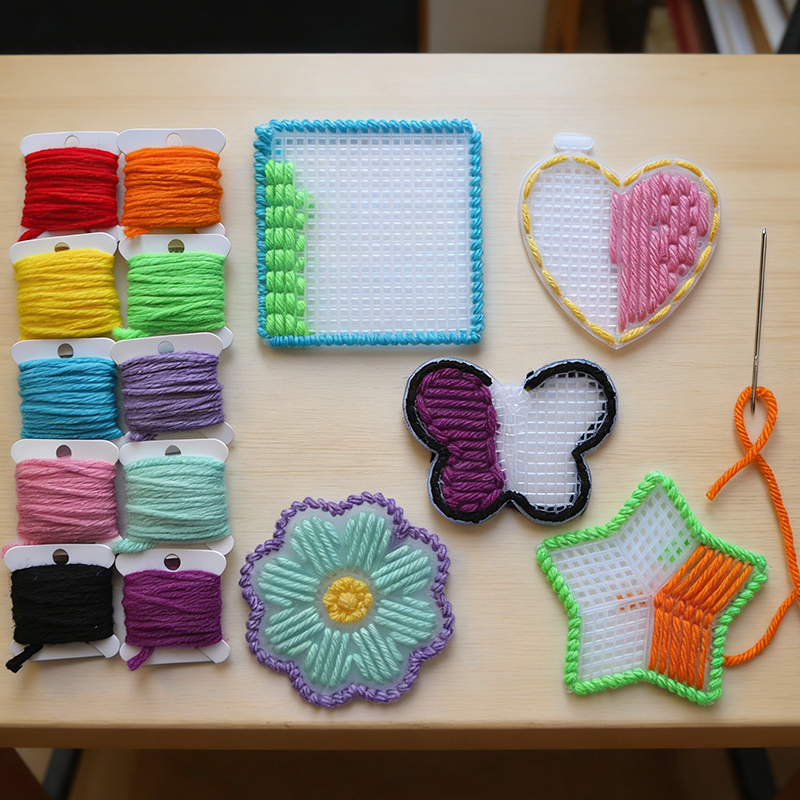 Personalized Kids Sewing Practice Kit Fun DIY Craft with Colorful Yarn and Plastic Canvas Shapes Kids Safe Sewing Practice Kit