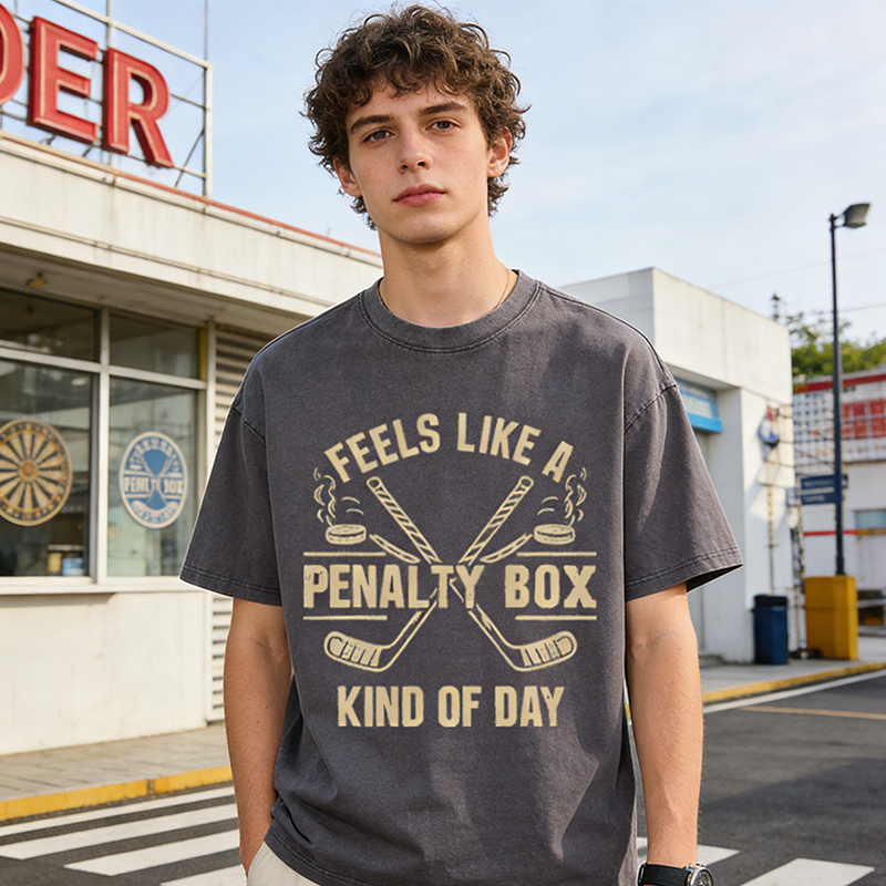 Personalized "Penalty Box Kind of Day" Hockey Washed T-Shirt with Custom Name and Number