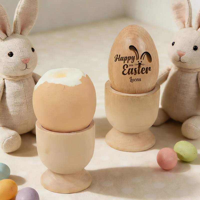 Personalized Happy Spring Bunny Wooden Easter Egg with Engraved Name Easter Basket Stuffers Home Decor Party Favors Gift for Kids