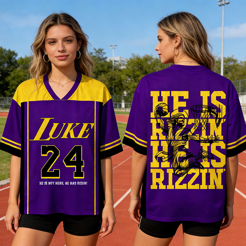 Personalized "He Is Rizzin'" Purple Mesh Basketball Jersey Custom Faith and Hoop Style for Christian Athletes