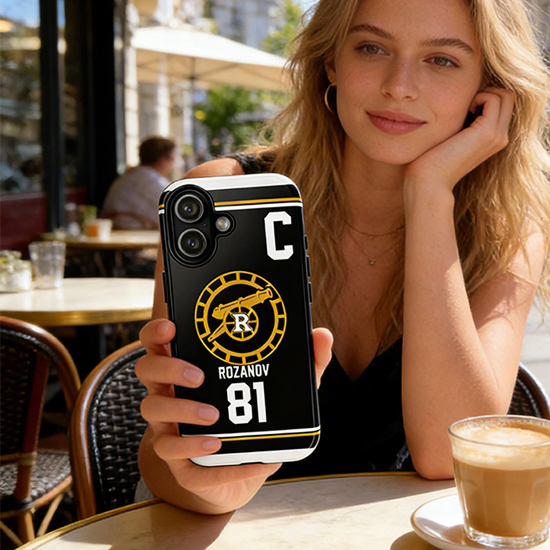 Personalized HR Theme Ice Hockey Black and Gold Jersey Phone Case for Ice Hockey Fans