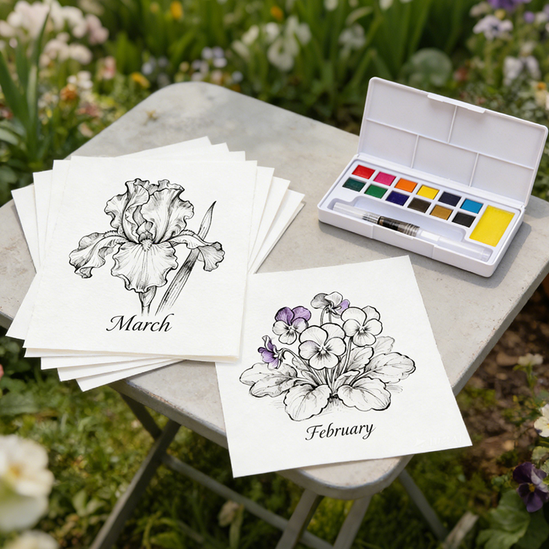 Personalized Birthday Flower Watercolor DIY Kit 12 Designs Creative Gift & Art Starter for Kids Monthly Flowers Watercolor Kit Beginner DIY Painting Activity