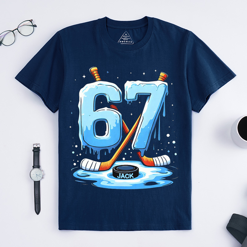 Personalized Hockey 67 T-Shirt 67 Hockey Ice Cream Drip Custom Name Gift for Hockey Lovers
