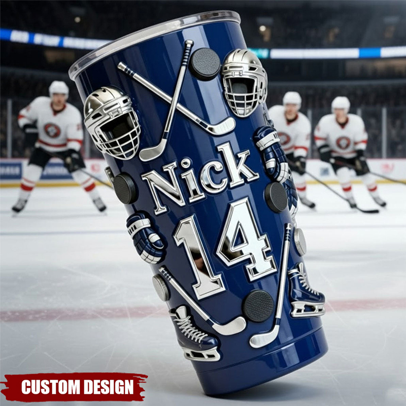 Personalized Ice Hockey Tumbler with Custom Name and Number For Hockey Lover