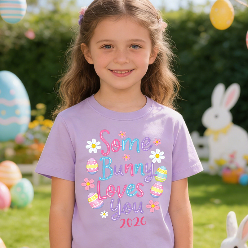 Personalized Some Bunny Loves You 100% Cotton Kid T-shirt with Name Easter Egg Hunt Easter Gift for Boys Girls