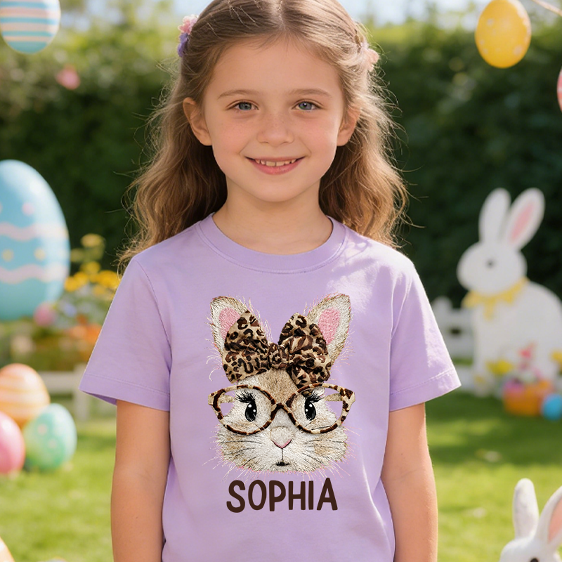 Personalized Happy Easter Bunny 100% Cotton Kid T-shirt with Name Easter Egg Hunt Easter Gift for Boys Girls