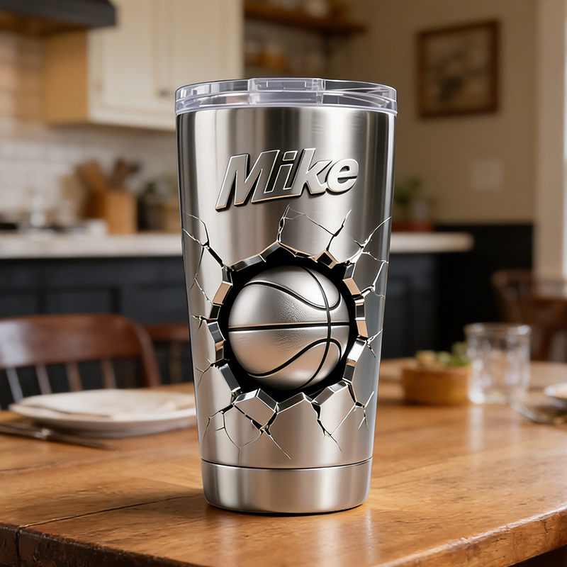 Personalized Basketball Tumbler with 3D Smash Design and Custom Name for Athletes and Coaches