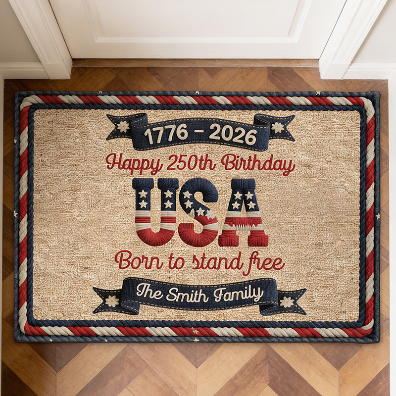 Personalized USA 250th Anniversary Doormat with Custom Family Name for Patriotic Home Decor