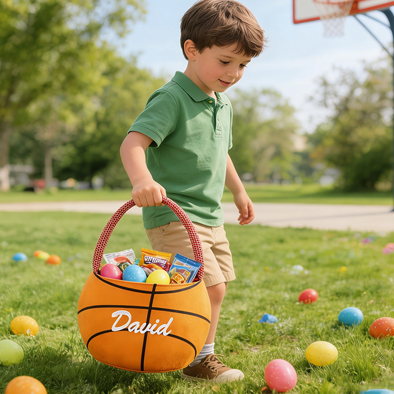 Personalized Basketball Basket with Custom Name for Easter Candy and Toys Easter Gift for Boys and Girls