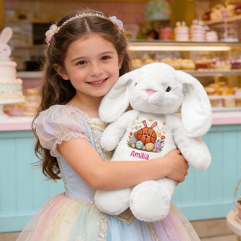 Personalized Basketball Bunny Easter Plush with Custom Name Stuffed Animal for Toddlers & Kids Easter Gift