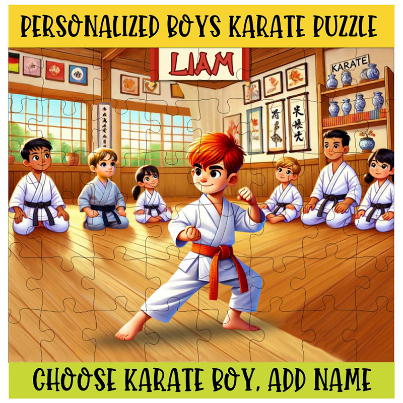 Personalized Karate Boy Puzzle Custom Name Jigsaw for Martial Arts Loving Kids Karate Party Favor Learning Toy Martial Arts Puzzle