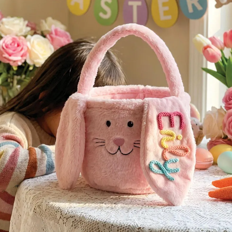 Personalized Bunny Easter Basket Soft Toy Organizer for Nursery Easter Gift Baby Shower Gift Toddler Room Decor Custom Bunny Storage