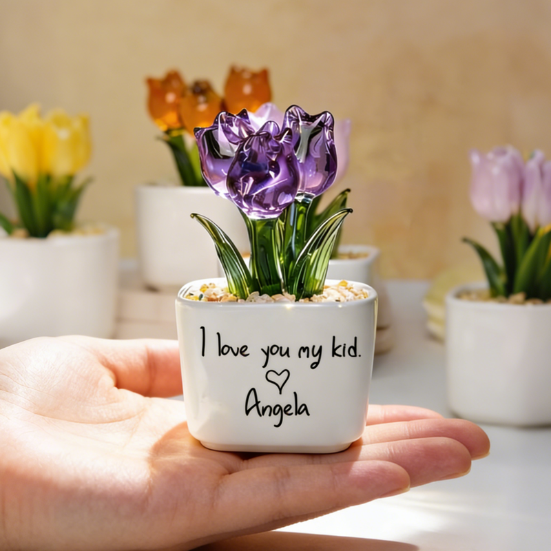 Personalized Glass Everlasting Tulips Flower Gift Hand Blown Glass Potted Best Gifts for Her