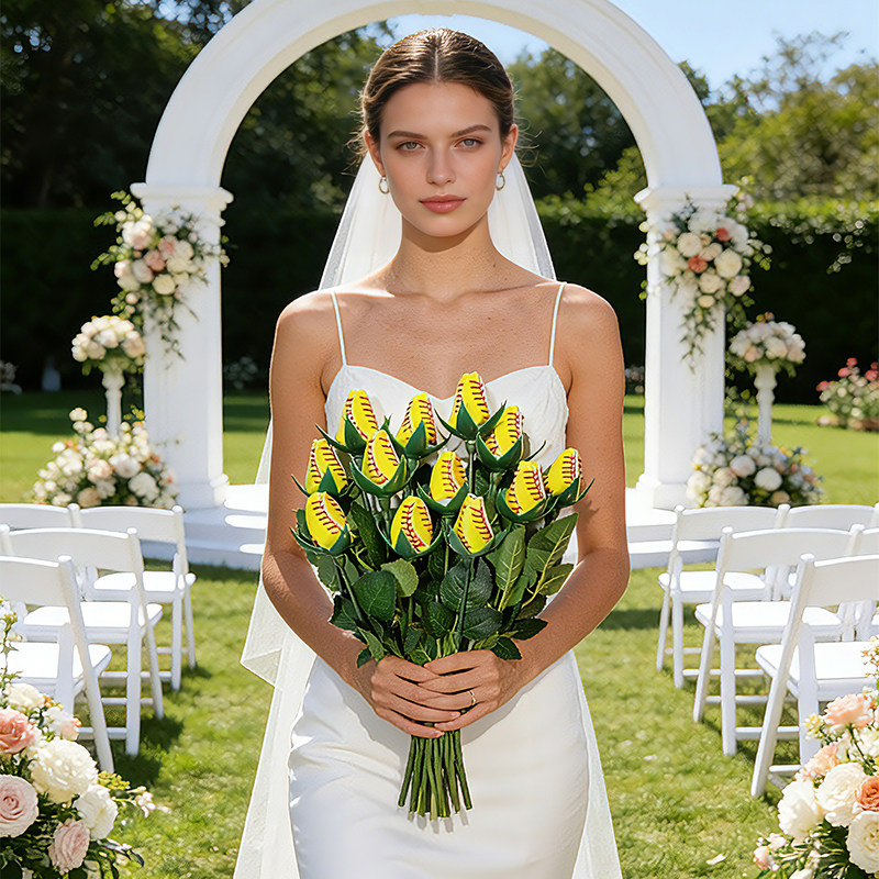 Personalized Softball Rose Bouquet with Custom Text for Weddings, Graduations, and Team Celebrations Gifts 
