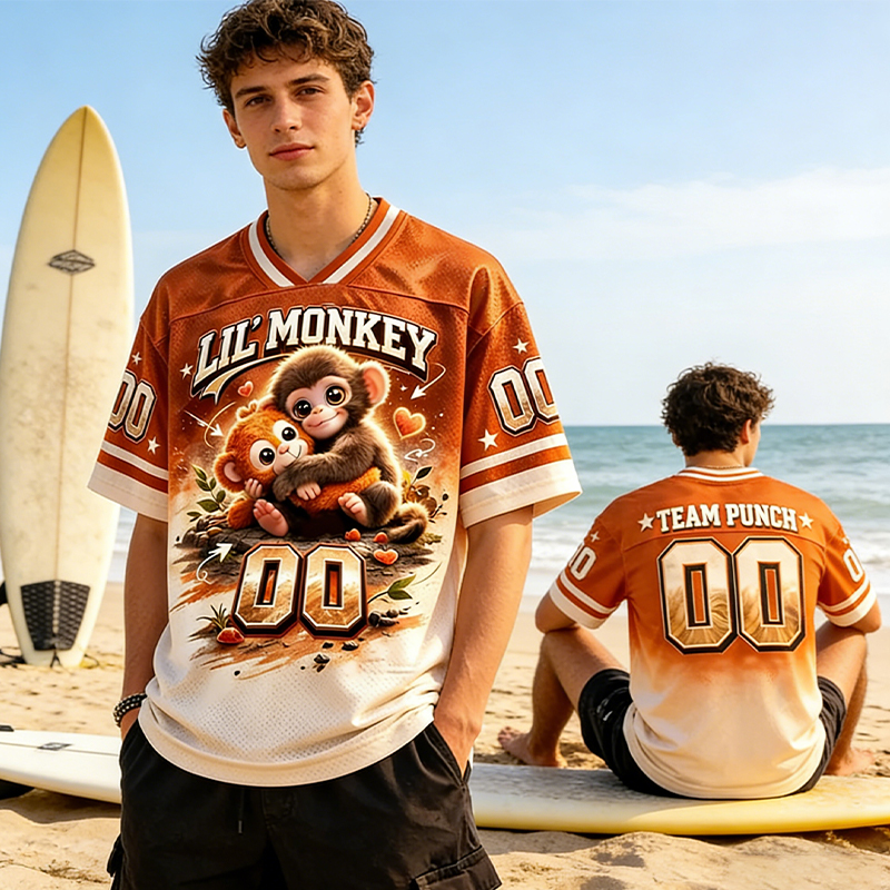 Personalized "Team Punch" Monkey Themed Mesh Jersey Custom Team Name & Number for Animal Fans