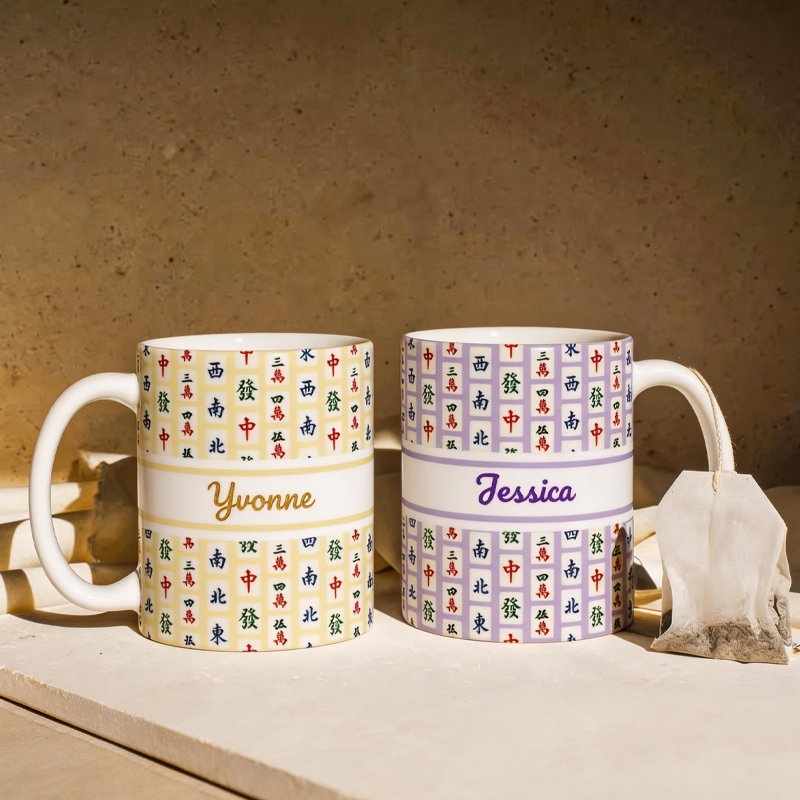 Personalized Matching Mahjong Mug Team Mahjongg Social Club Tile Pattern Coffee Cup Personalized Group Mah Jong Lover Hostess Gift Party Favor