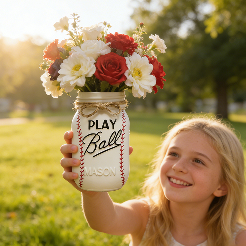 Personalized Baseball 3D Printed Vase with Custom Name for Sports Fans and Families Mothers Day Gift