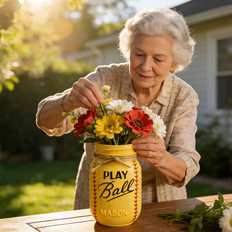 Personalized Softball 3D Printed Vase with Custom Name for Sports Fans and Families Mothers Day Gift