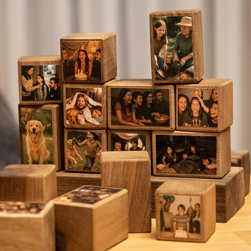 Personalized Family Wooden Photo Blocks Collage Stackable Wood Photo Block Set Create Your Family Memory Pyramid