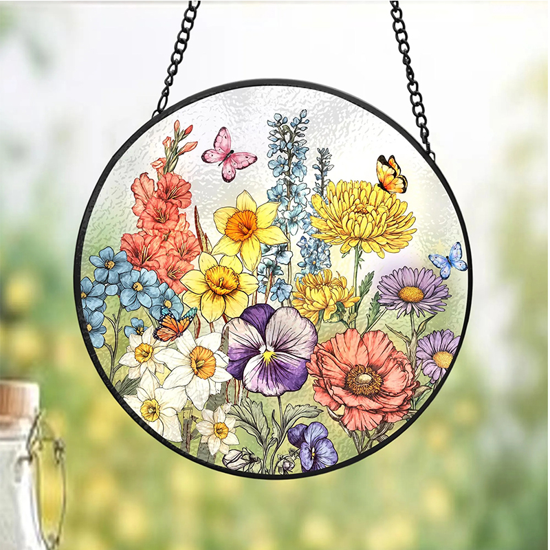 Personalized Stained Glass Style Family Birth Flower Suncatcher Sentimental Mother's Day Gift