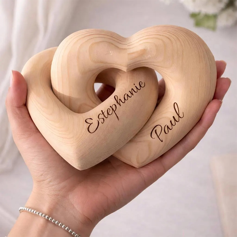 Personalized Wooden Heart Knot Sculpture with Names Unique Wedding & Anniversary Gift for Couples