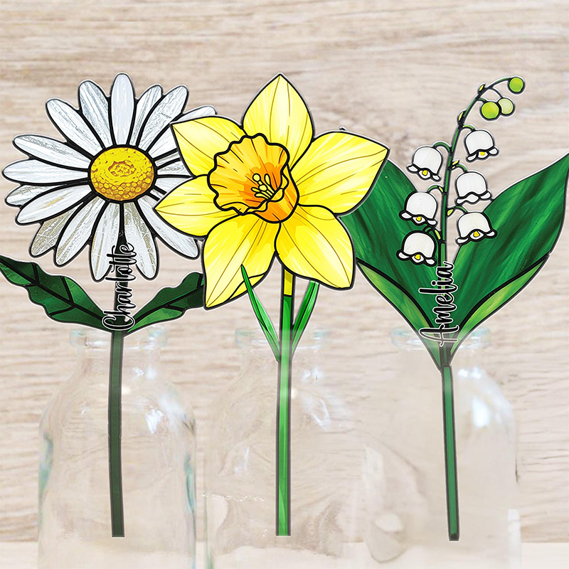 Personalized Acrylic Everlasting Birth Flower Mother’s Day Gift Birth Flower Gift Set for Mother-in-Law Floral Garden Decor Flower Plant