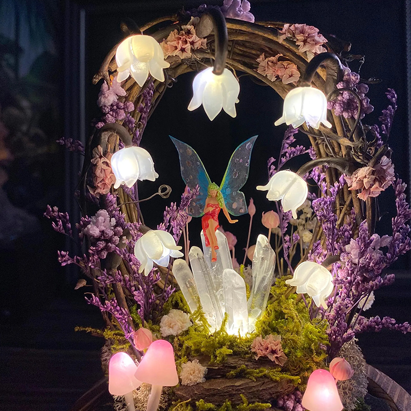 Personalized Enchanted Fairy Crystal Terrarium Lamp Lily of the Valley Night Light, Cute Mushroom Lamp Therapeutic Decor for Stress Relief & Mindfulness