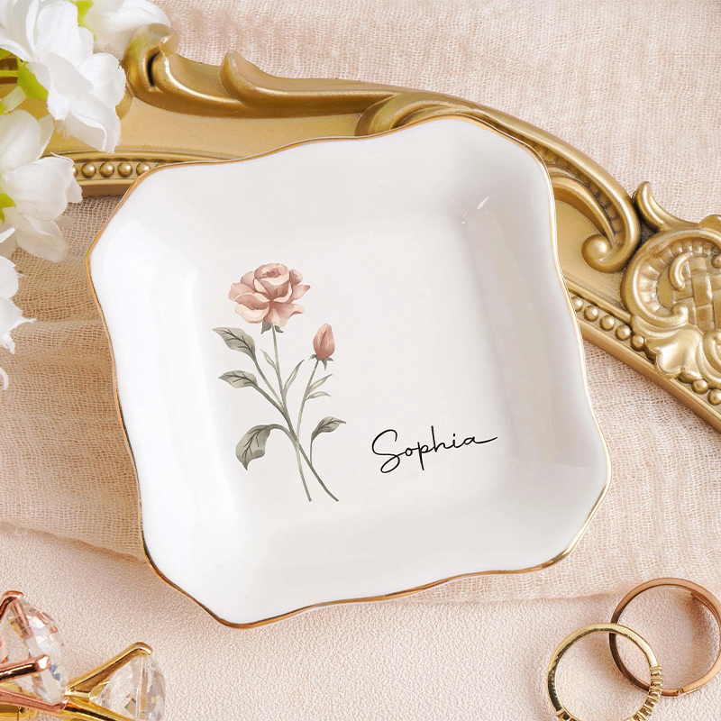 Personalized Birth Month Flower Jewelry Dish Bridesmaid Gifts Birthday Ring Dish Bridesmaid Proposal Birthday Gift for Her Mother’s Day