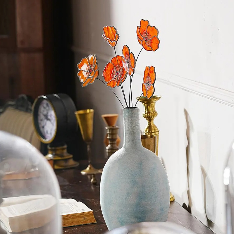 Personalized Stained Glass Poppy Bouquet  Custom Floral Art for Home Decor & Gift Giving for Flower Enthusiasts