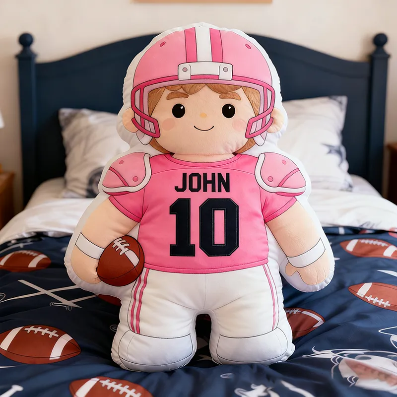 Personalized Football Player Plush Pillow with Custom Name and Number Design