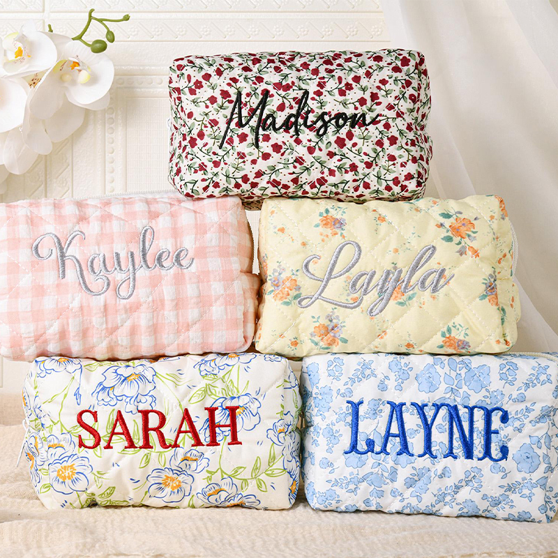 Personalized Embroidered Makeup Bag,Custom Makeup Bag,Floral Cosmetic Bag,Travel Makeup Pouch, Women Toiletry Bag,Bridesmaid Gift