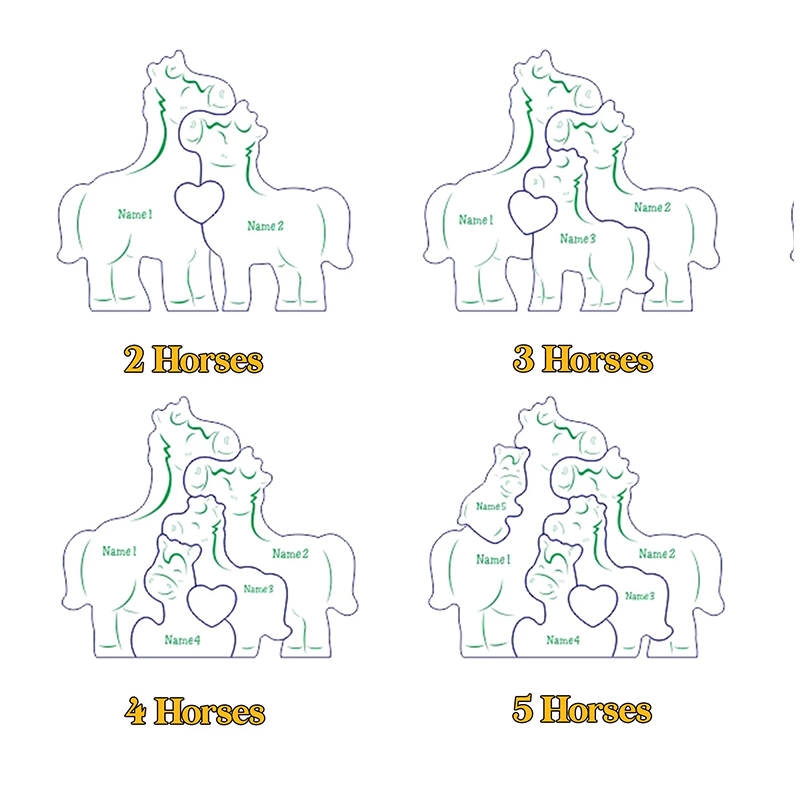 Personalized Wooden Horse Family Puzzle Custom Name Keepsake for Horse Enthusiasts & Families