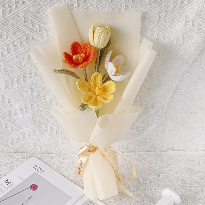 Personalized Handmade Crochet Sunflower Bouquet Knitted Floral Gift for Her Eternal Flower Arrangement Wedding Decor Mother’s Day