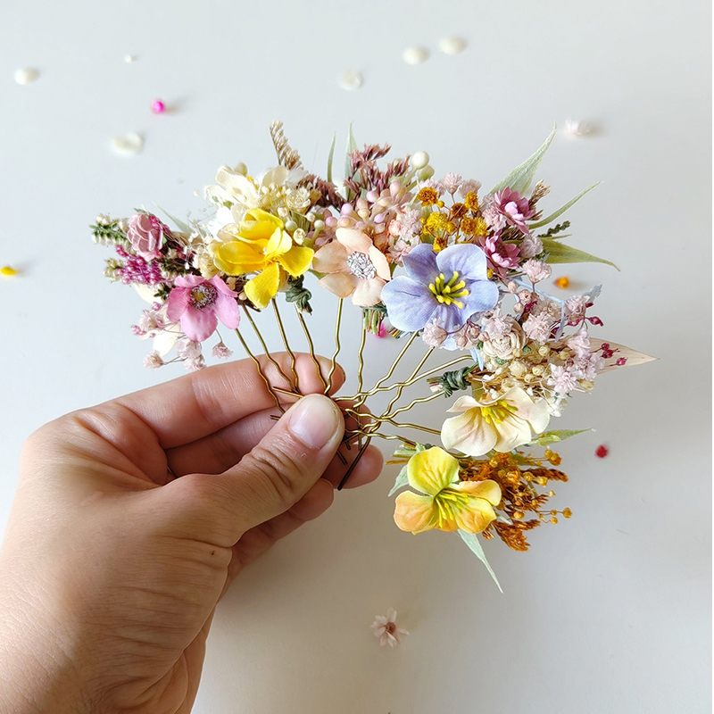 Personalized Boho Floral Wedding Hair Pins Custom Dried Flower Hair Accessories for Brides and Bridesmaids