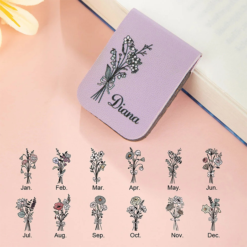 Personalized Birth Flower Magnetic Bookmark Custom Name Page Marker for Book Lovers