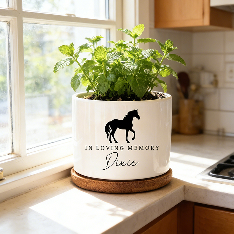 Personalized Equestrian Memorial Plant Pot Custom Memorial Pot for Equestrian Pet Loss