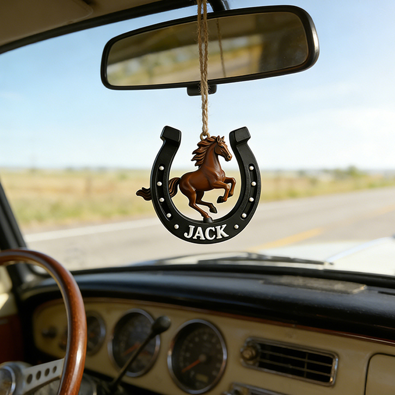 Personalized 3D Printed Horseshoe Good Luck Charm Ornament with Custom Name for Car or Home