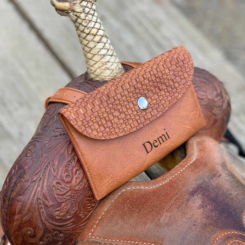 Personalized Horse Saddle Bag & Phone Holder Custom Name Equestrian Bag Rustic Western Keepsake for Horse Enthusiasts