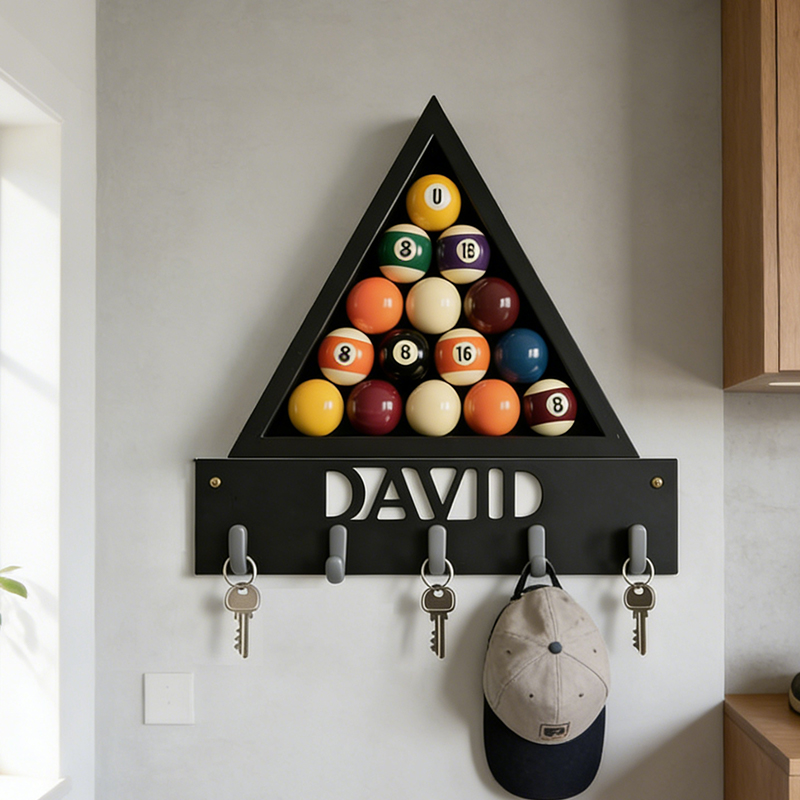 Personalized Billiards 3D Printed Key Holder with Custom Name for Billiards Enthusiasts