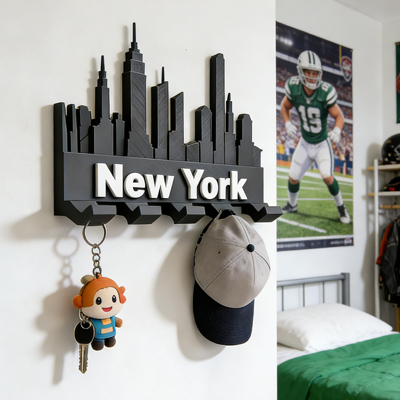 Personalized New York Skyline Key Holder for Football Fans 