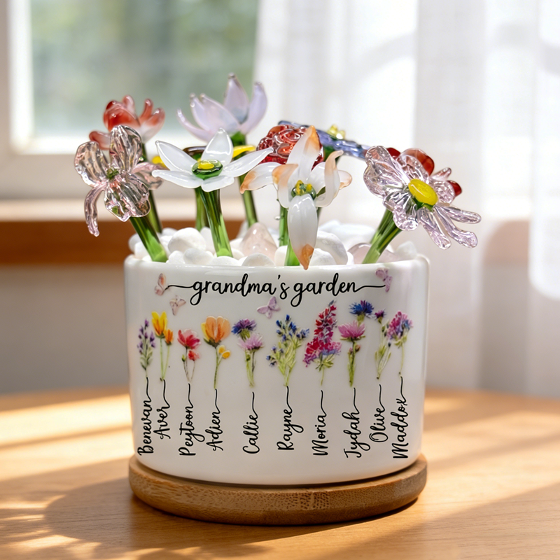 Personalised Grandma's Garden Birth Flower Pot with Grandkids Name for Grandma Mom Gift Ideas