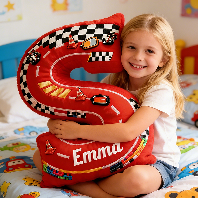 Personalized Red Racing Letter Pillow Custom Name Race Track Cushion for Boys and Girls