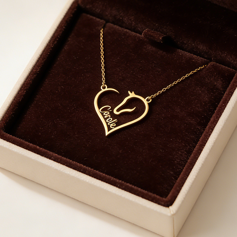 Personalized Heart Horse Head Necklace Custom Name Equestrian Jewelry for Horse Lovers