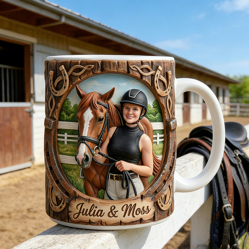 Personalized Equestrian Mug with Custom Photo and Horse and Rider Name For Horse Lovers Coffee Mug 