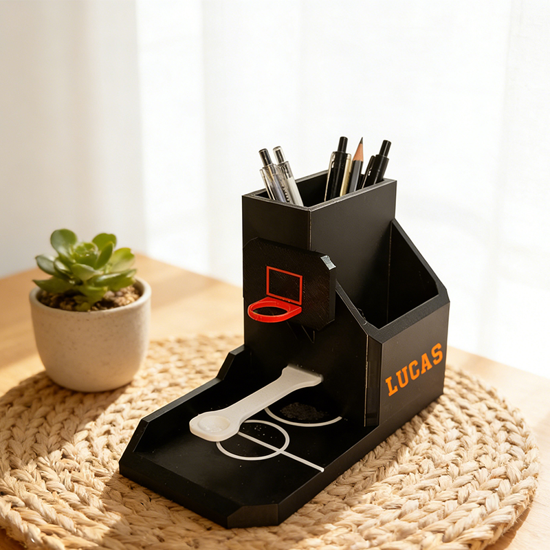 Personalized 3D Printed Basketball Desk Organizer with Custom Name for Sports Fans