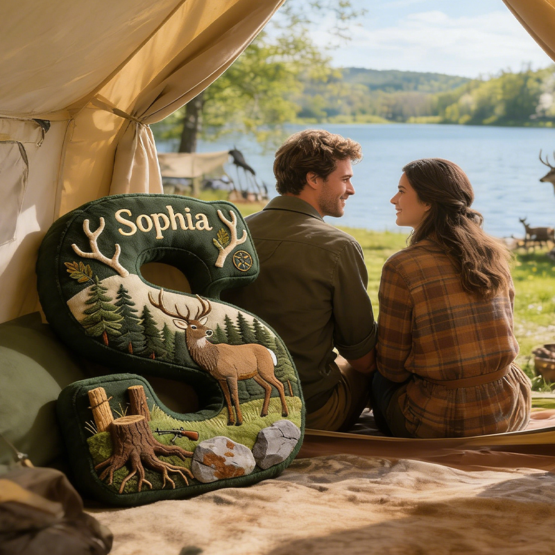 Personalized Initials Hunting Themed Pillow with Custom Name for Nature and Hunting Lovers